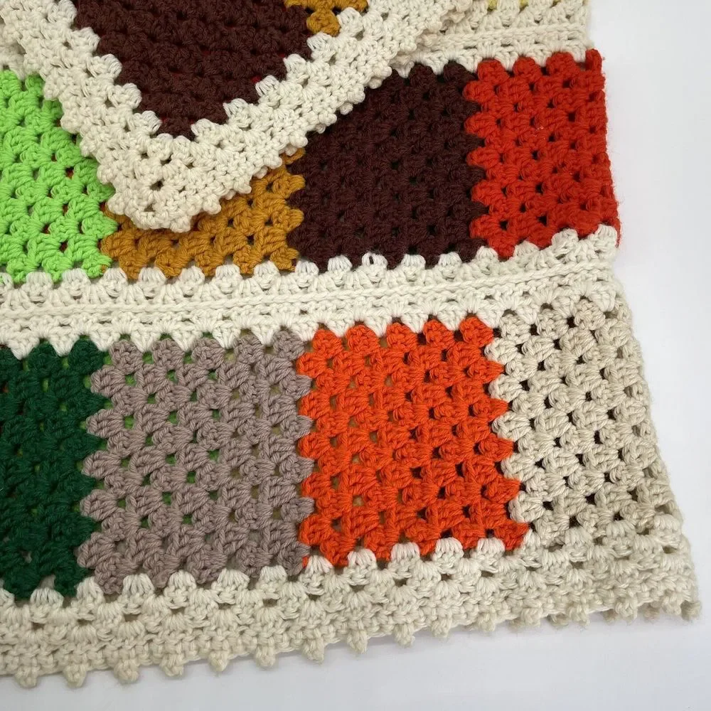 Grandma Squares Afghan Lap Blanket App 52X48 Vintage‎ Handmade Crochet knit